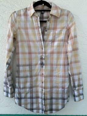 Free People Oversized Ombré Plaid Button Down Cotton Tunic Shirt Top Size 2